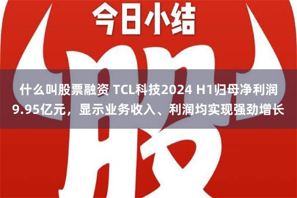 什么叫股票融资 TCL科技2024 H1归母净利润9.95亿元，显示业务收入、利润均实现强劲增长