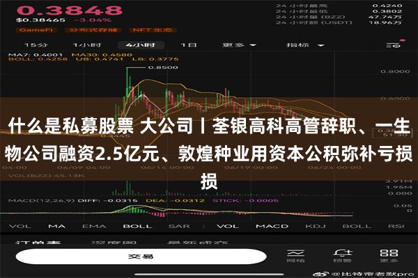 什么是私募股票 大公司丨荃银高科高管辞职、一生物公司融资2.5亿元、敦煌种业用资本公积弥补亏损